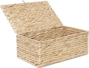 Woven Wicker Hyacinth Basket with Lid Storage Organizer