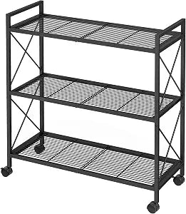 SONGMICS 3-Tier Steel Storage Rack with Wheels, Mesh Shelving Unit