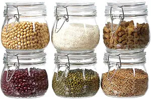 6 Pack 17oz Food Storage Jars with Airtight Lids, Preserving Seal Wire Clip Fastening Glass Containers, Canisters for Kitchen Organization, Flour, Cereal, Pasta, Sugar, Beans, Pickling Jars (17 Oz*6)