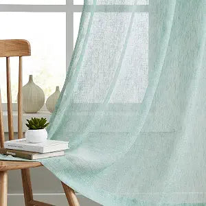 Melodieux Mint Green Linen Sheer Curtains 96 Inches Long for Living Room, Bedroom Natural Flax Textured Light Filtering Rod Pocket Burlap Sheer Voile Drapes, 52x96 Inch, 2 Panels