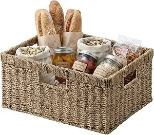 StorageWorks Wicker Storage Baskets for Shelves, Seagrass Basket, 1-Pack