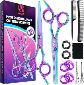 Hair Cutting Scissors Shears Kit, 6.7” Barber Scissors,Professional Haircut Kit,Stainless Steel Hairdressing Thinning Scissors Shears for Barber,Salon,Women,Home,Men
