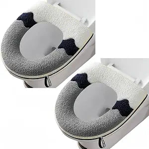 2 Pieces Thicker Bathroom Soft Toilet Seat Cover Pad with Handle Toilet Lid Cover Cushion Soft Thicker Washable Fits All Oval Toilet Seats