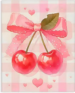 Cherries on Pink Gingham Glam, 16 x 20 Inch Canvas Wall Art