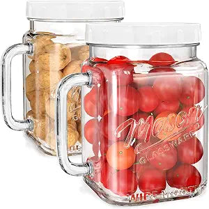 Folinstall 74 oz Wide Mouth Mason Jar w Handle, Airtight Storage Container