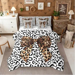 Erosebridal Leopard Print Bow 7 Piece Bedding Set for Girls Women Twin