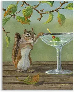 Happy Hour Chipmunk Kitchen, 11 x 14 Inch Mounted Print on Wall Plaque