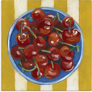 Stupell Industries Juicy Cherries on Stripes, 24 x 24 Inch Canvas Wall Art