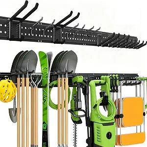 Garage Tool Organizer Wall Mount, 66 Inch Heavy Duty Garage Organization System with 13 Adjustable Hooks, Garden Tool Storage Rack for Garage, Yard & Shed, Holds Up to 520 lbs