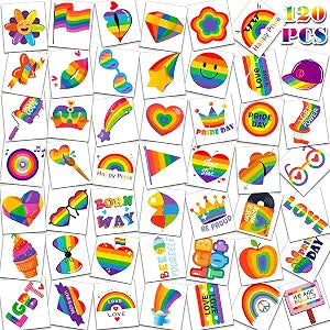 HSHFAMIIY Pride Accessories - Pride Tattoos, 120Pcs Pride Temporary Tattoos for Adults ��� Rainbow LGBTQ Fake Tattoos Waterproof, Love is Love Gay Pride Accessories for Parade, Pride Decor