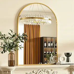 Antok Arched Bathroom Mirror, 26"x38" Wall Mounted Mirror, Vanity Mirrors for Over Sink, Aluminum Alloy Frame Bathroom Mirrors Living Room, Bedroom and Entryway, Gold