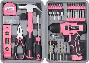 Hi-Spec 8V Cordless Drill Set & Starter Tool Kit for Women, Pink