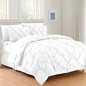 Elegant Comfort Luxury Best, Softest, Coziest 6-Piece Bed-in-a-Bag Comforter Set on Amazon Silky Soft Complete Set Includes Bed Sheet Set with Double Sided Storage Pockets, Twin/Twin XL, White