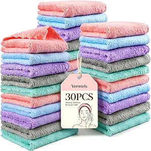 30 Pack Makeup Remover Cloths 7x7 Inch Reusable Facial Washcloths
