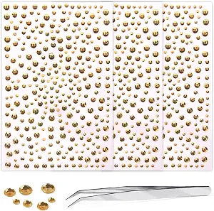 Self Adhesive Face Gems and Pearls for Makeup, Festival Jewels, Hair Gems, Rhinestone Stickers for Face, Eye, Makeup, Nail, Body, Crafts 3/4/5/6 mm 975Pcs (25.gem_Gold)