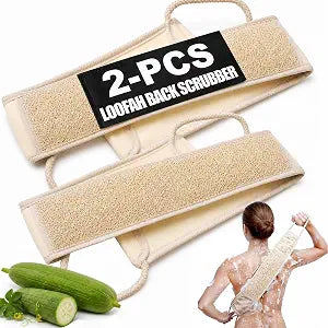 2 Pack Egyptian Loofah Back Scrubber for Shower, Natural Luffa Sponge with Handles, Exfoliating Shower Back Scrubber for Women and Men, Long Body Scrubber for Bathing