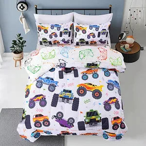 Boy Off-road Racing Truck Print Twin Comforter Set with Sheets 5 Pieces
