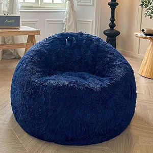 XeGe Soft Fluffy Faux Fur Bean Bag Chair Cover(No Filler), Navy Blue