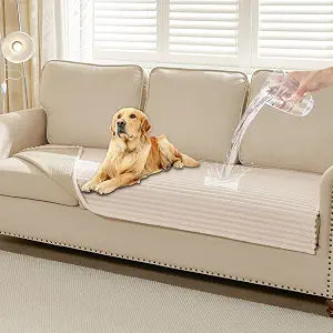 HAOMAIJIA Waterproof Couch Cover for Dogs Washable,Faux Fur Pet Couch Covers for Sofa,Soft Dog Bed Cover Non-Slip Couch Covers for 3 Cushion Couch Sofa Pet Friendly (Off White, 35" x 82")