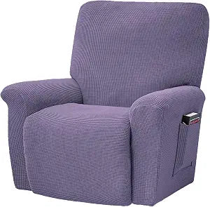 CONRUSER Stretch Recliner Chair Covers, 4-Piece Soft Sofa Cover Thick Single Seat Couch Cover Jacquard Recliner Slipcover with Pocket (Purple)