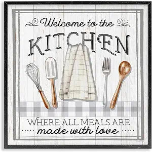 Meals Made with Love Kitchen Plaid, 17 x 17 Inch Framed Gicle Print