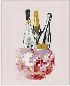 Glam Disco Champagne Bottle, 16 x 20 Inch Canvas Wall Art