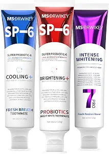 MSDRWIKEY SP-6 Toothpaste, Cooling Fresh Breath, and Popping 7-Pro Whitening Toothpaste Bundle | 6 Probiotics for Oral Health, Fluoride-Free, Safe for Enamel, Deep Whitening & Freshness