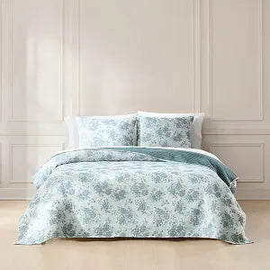 Lush Decor Rose Garden Pick Stitch Jacquard Matelasse Coverlet 3 Piece Set King Blue - Floral Bedding Set - Bed Coverlet - Coquette Decor