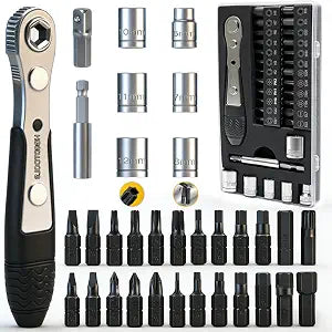 34pc Ultra Low Right Angle Ratchet Screwdriver Bit and Socket Set