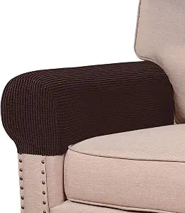 Turquoize Stretch Armrest Covers for Chairs and Sofas Couch Arm Covers for Sofa Spandex Jacquard Armrest Cover Anti-Slip Furniture Protector Washable Armchair Slipcovers for Recliner Set of 2, Brown
