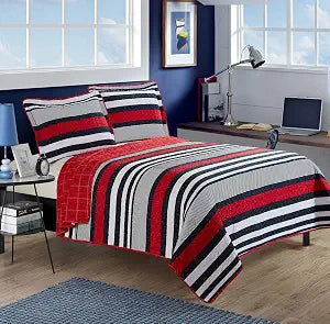 All American Collection 2pc Modern Contemporary Soft Comfy Bedroom Bedspread Quilt Set (Red/Navy, Twin)