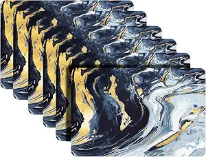 Dainty Home Navy Gold Agate Marble Rectangle Cork Placemats - Heat Resistant Placemats, Non-Slip, Easy Clean Placemats for Elegant Dining - 12"x18" Set of 6 - Perfect for Stylish, Modern Homes