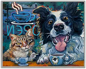 Coffee Shop Pets Diner Counter Scene, 16 x 20 Inch Framed Gicle Print
