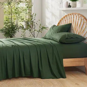 Entisn Pure Cotton Sheets Twin 3-Pc Set, 400TC, 16" Pocket, Olive Green