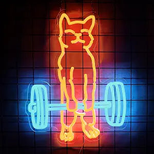 Cat Do Gym Neon Sign for Home Gym Decor Cat Lifting Weight Funny Lighting Sign LED Wall Art for Men Cave Garage Decor 12.6 * 16.1IN