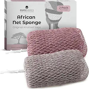 MainBasics African Net Sponge, Authentic Exfoliating Shower Loofah Scrubber