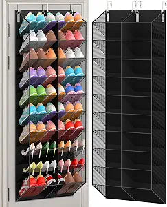 UVIAHOMI Over the Door Shoe Organizer for 20-30 Pairs, 10-Tier, Black