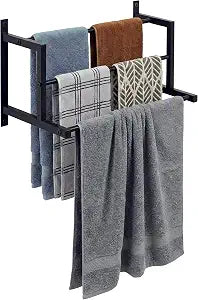 Wall Mounted Towel Rack for Bathroom, Steel Towel Bar Storage Blanket Holder with 3 Triple Towel Rods, Black