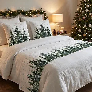 AVOIN colorlife Christmas Trees Bed Runner Set with 2 Pillow Cover,King