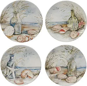 Certified International Coastal Landscape 9" Salad/Dessert Plates, Assorted Designs, Multicolor, Medium, Set of 4