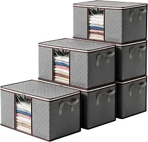 80L 6 Pack Clothes Storage Bins with Lids, Storage Organizer, Grey