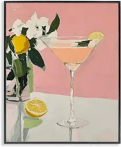 Pink Cocktail Lemon Still Life Glam, 16 x 20 Inch Framed Gicle Print
