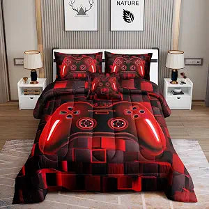 ROWADALO 6 Pieces Bed in A Bag Gamer Bedding Set for Boys Kids Adult Gaming Comforters Set,Boys Bed in A Bag Set Full Size Comforter with Fitted Shee Flat Sheet Pillowcase pillowsham,DJT-FX554-Full