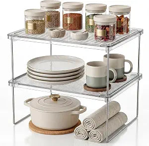 Kitchen Cabinet Organizer Shelf, 2-Pack Clear Stackable Shelf Risers
