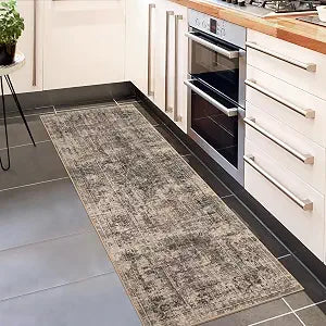 GarveeHome 2x6 Washable Runner Rug Vintage Distressed Hallway Kitchen Non Slip Low Pile Area Rug Throw Rug Soft Indoor Carpet for Entrance Laundry Dining Room Bathroom, Rust/Brown
