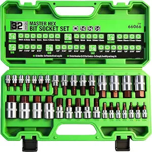 SWANLAKE 32 Piece Hex Bit Socket Set,SAE and Metric, 1/4'', 3/8', 1/2'' Drive Socket Set, S2 & Cr-V Steel