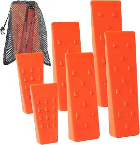 6 Pack Tree Felling Wedges with Spikes for Safe Tree Cutting 2 Each of 10", 8 and 5.5 Wedges with Storage Bag; 6 Felling Dogs to Guide Trees Stabilize and Safely to Ground for Loggers and Fallers
