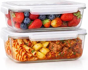 Levietti Glass Food Storage Containers with Lids, 2 Pack 35 oz (1040 ml) Borosilicate Meal Prep Containers, Airtight Leakproof, BPA-Free, Microwave Oven Freezer Safe