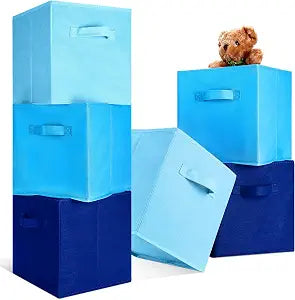 Karenhi 6 Pack Cube Storage Bins, Blue Fabric Organizer