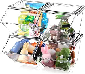 Yerliker 4 Pcs Stackable Storage Bins with Lids Organizer, Clear